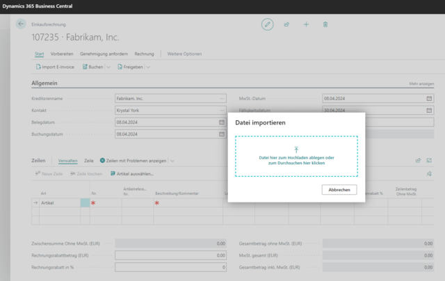 Import einer Einkaufsrechnung mit Anvaigo E-Invoice