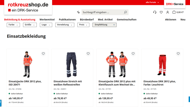 Screenshot Online-Shop DRK-Service GmbH