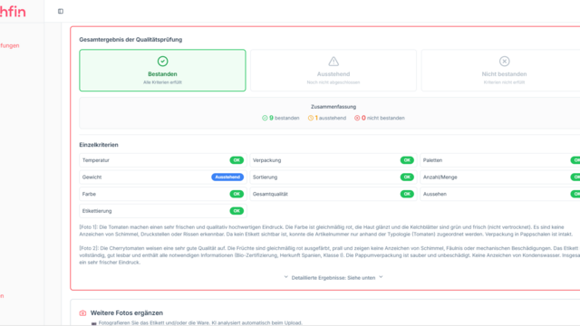 Screenshot App KI-gestützte Qualitätsprüfung: Gesamtergebnis