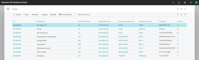 Screenshot von Software für den Fruchtgroßhandel zum Thema Finanzwesen zeigt Erstellung von Anlagenlisten