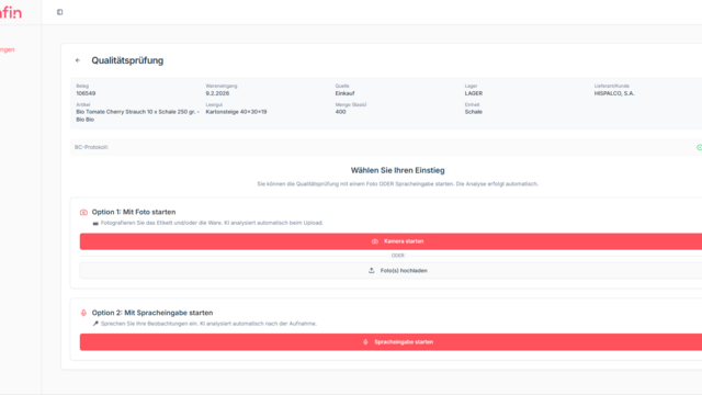 Screenshot App KI-gestützte Qualitätsprüfung: Start der Prüfung