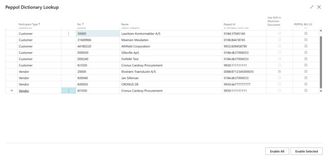 Screenshot von FORNAV E-invoicing mit Lookup bei der Nutzung des Peppol-Netzwerks