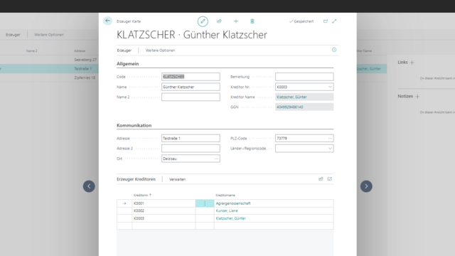 Screenshot von Freshfin, das die erweiterte Stammdatenerfassung zeigt
